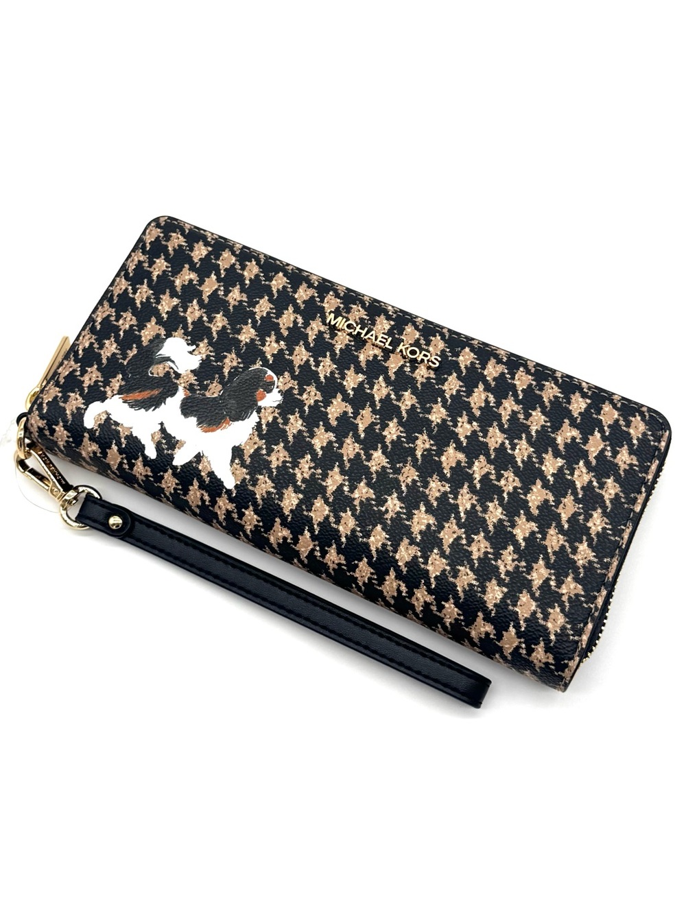 Michael Kors Large Continental Wallet Wristlet Black/Camel
